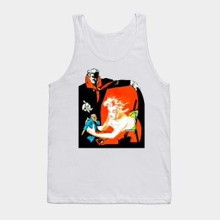 Man in black. Thrill Adventure. Red cape. Cover Comic Retro Vintage Tank Top